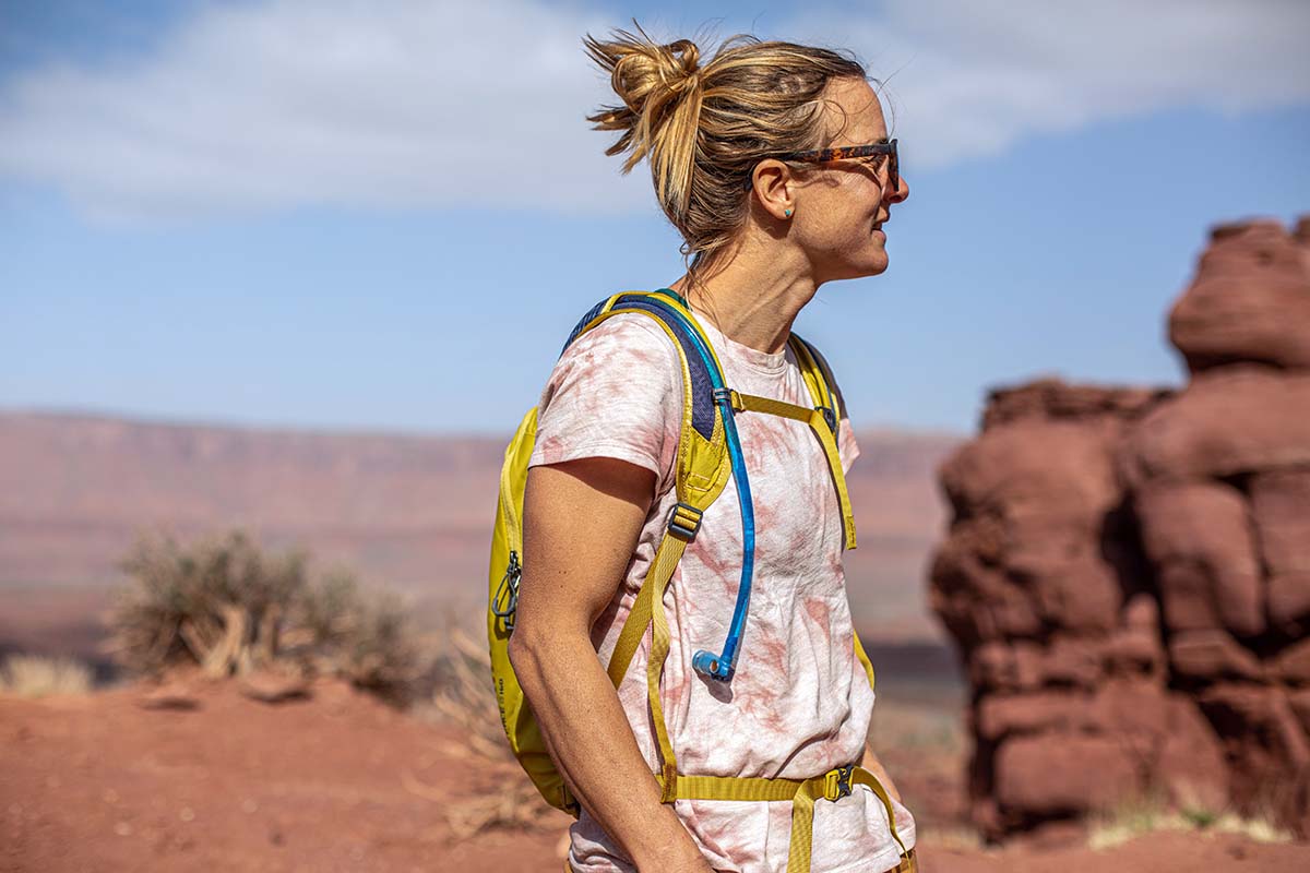 Hiking in cotton t-shirt in Castle Valley